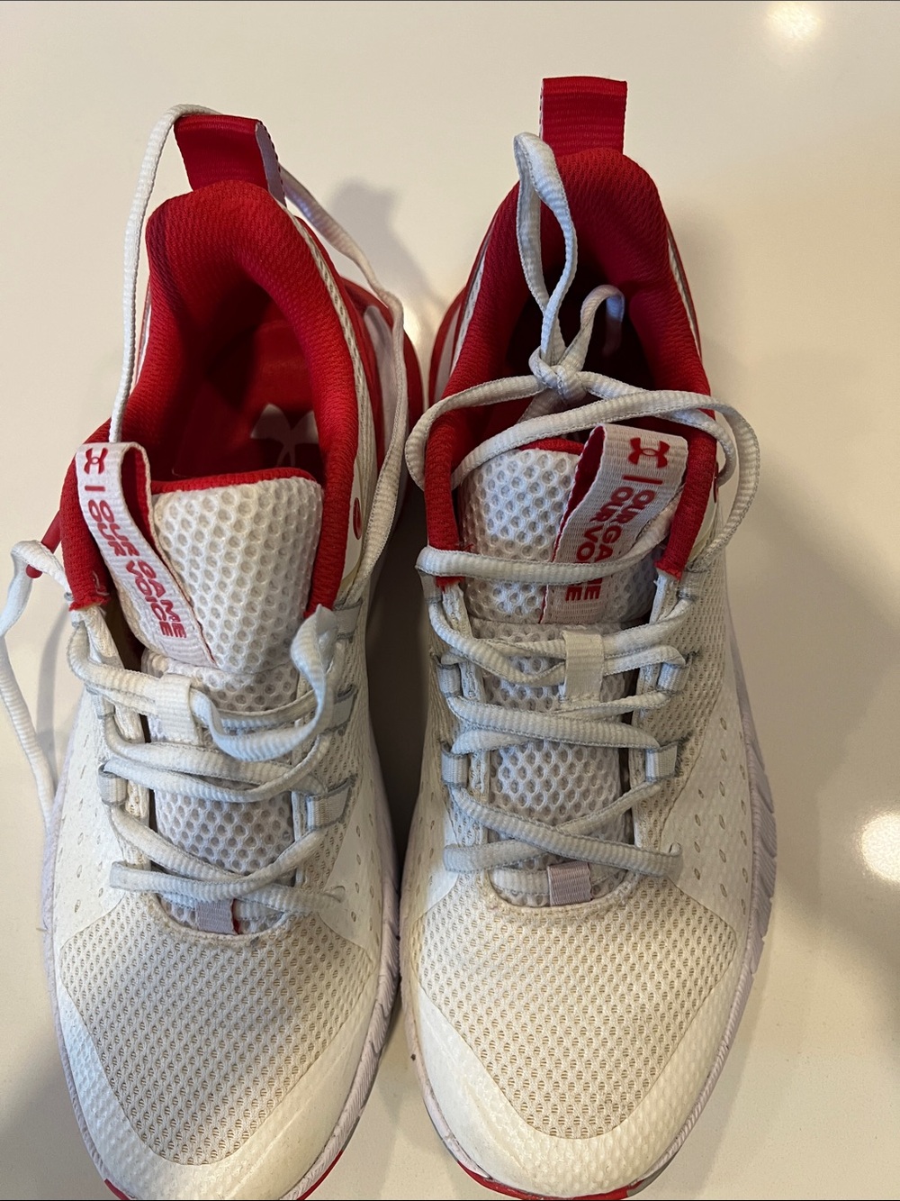 Under Armour Kids White and Red Mesh Athletic Sneakers